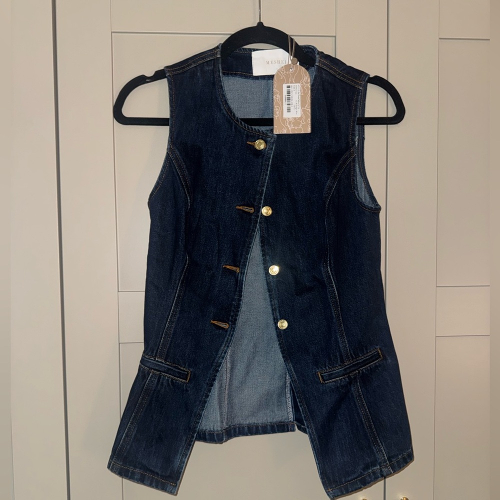 Meshki Abel Dark Indigo Denim Sleeveless Button Vest - Picture 3 of 4